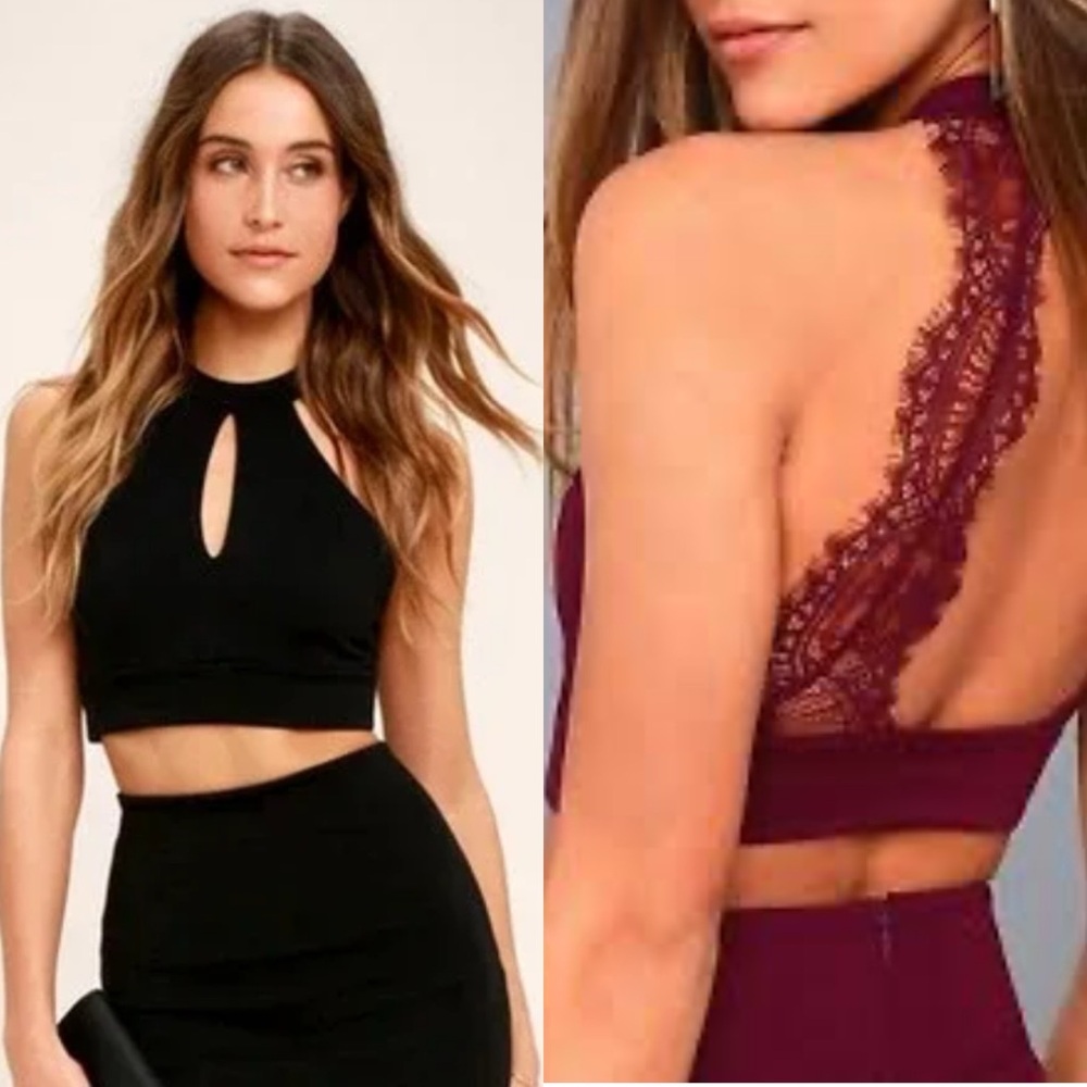 Lulus Burgundy Lace Open Back Crop Top Small Bralette